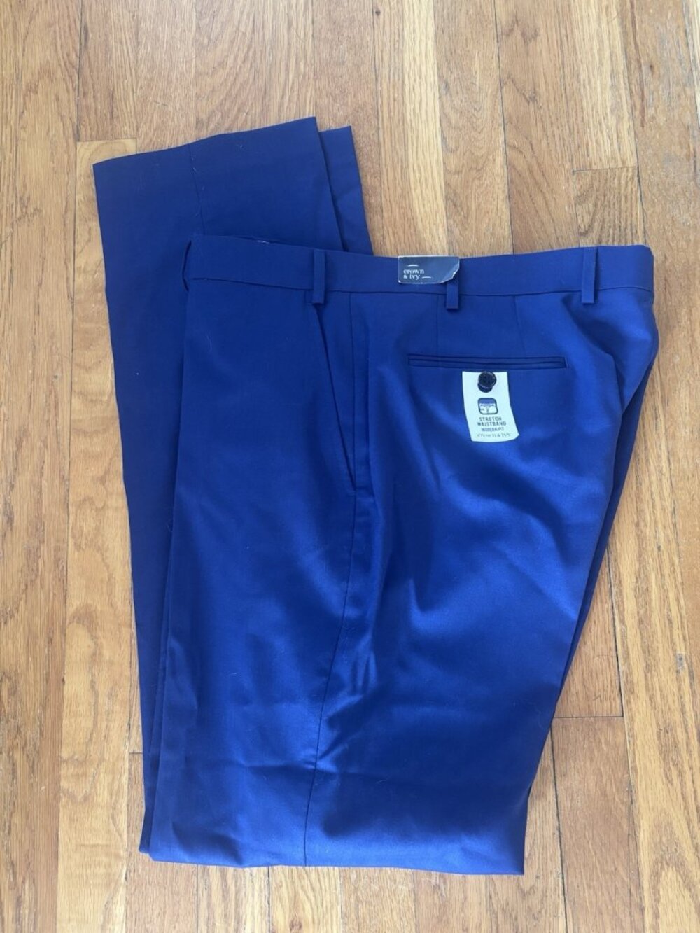 NWT Crown & Ivy Mens Size 36/34 Blue Dress Pants Wool Blend Modern Fit Stretch